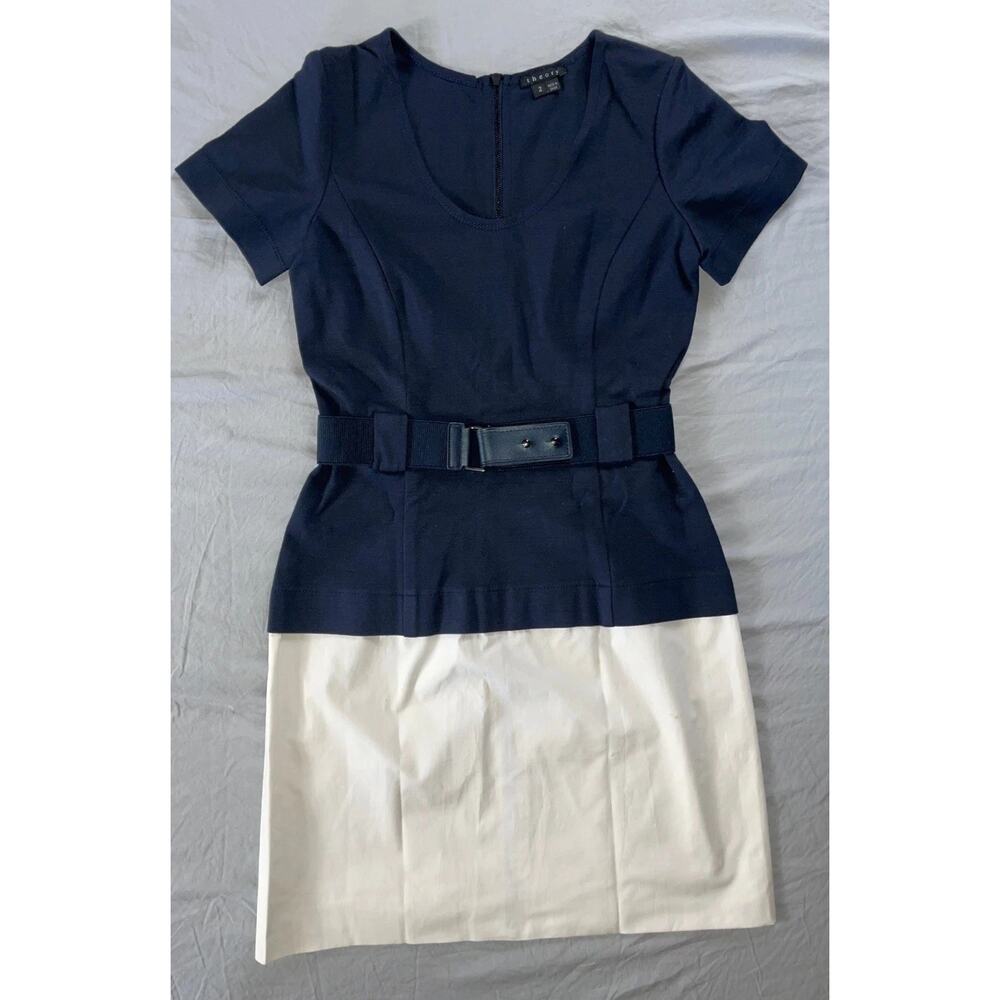 Theory Tilly Colorblock Rear Zip Belted Dress Women's Size 2